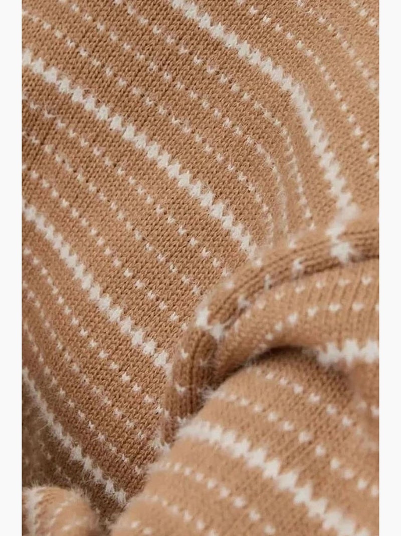 Camisola às riscas com decote redondo hiccup Bege-argila - Kiabi