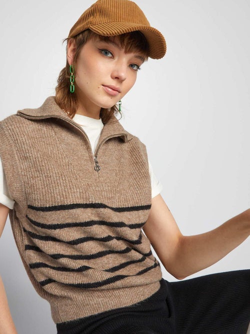 Camisola às riscas com gola com fecho - Kiabi