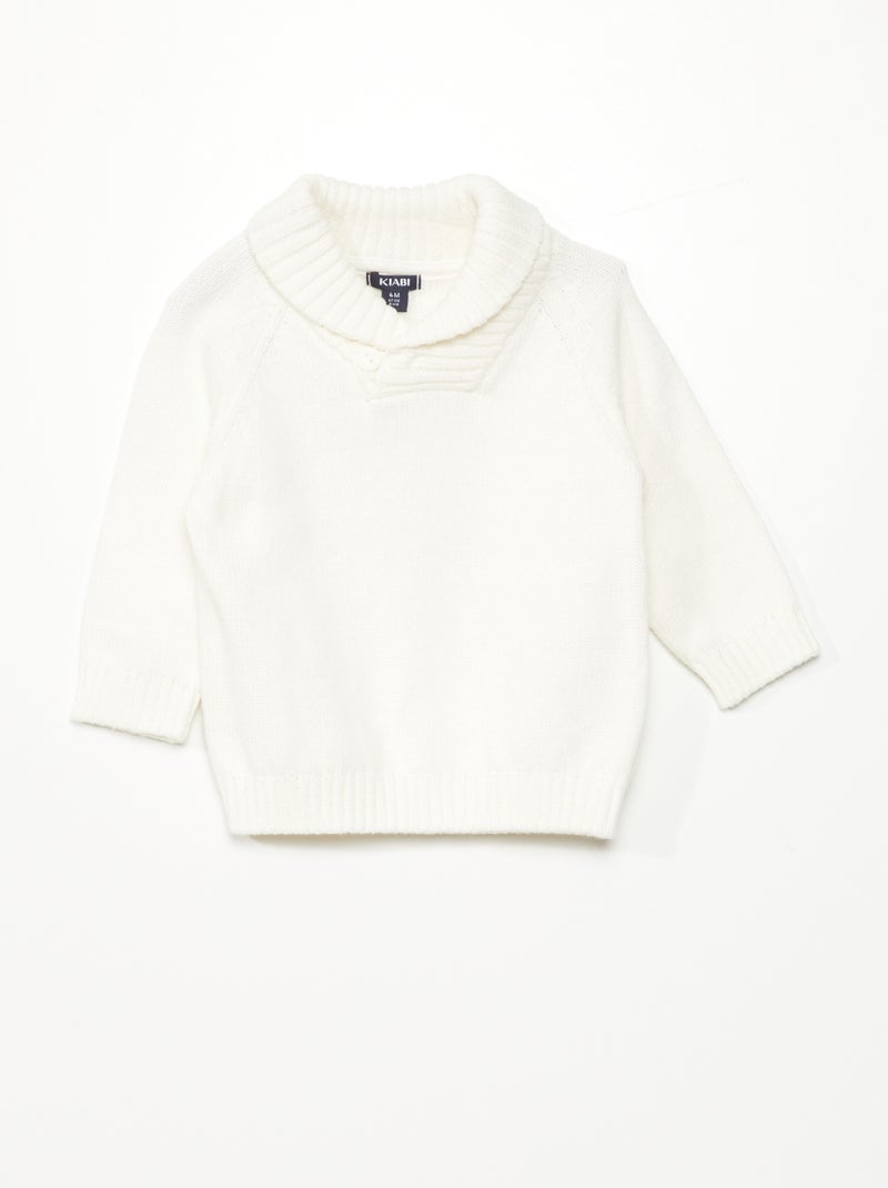 Camisola às riscas com gola de rebuço Branco - Kiabi