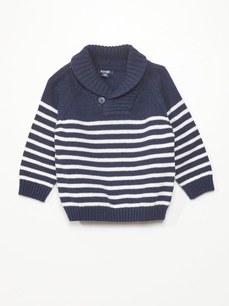 Camisola às riscas com gola de rebuço Listrado Azul - Kiabi