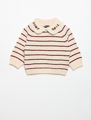 Camisola às riscas com gola fantasia