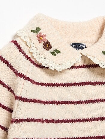 Camisola às riscas com gola fantasia