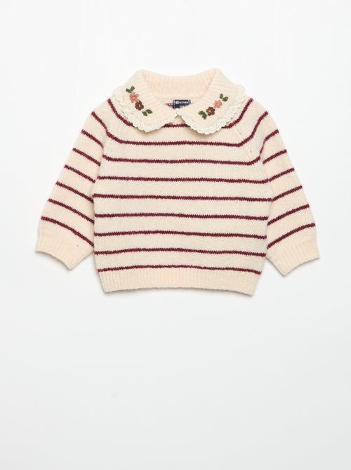 Camisola às riscas com gola fantasia - Kiabi