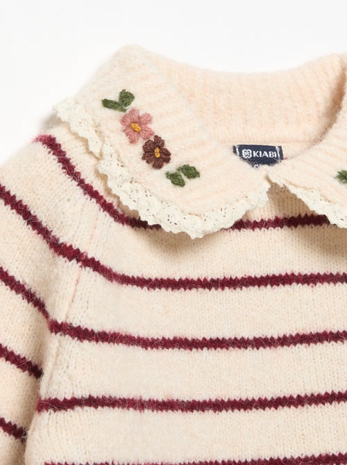 Camisola às riscas com gola fantasia - Kiabi