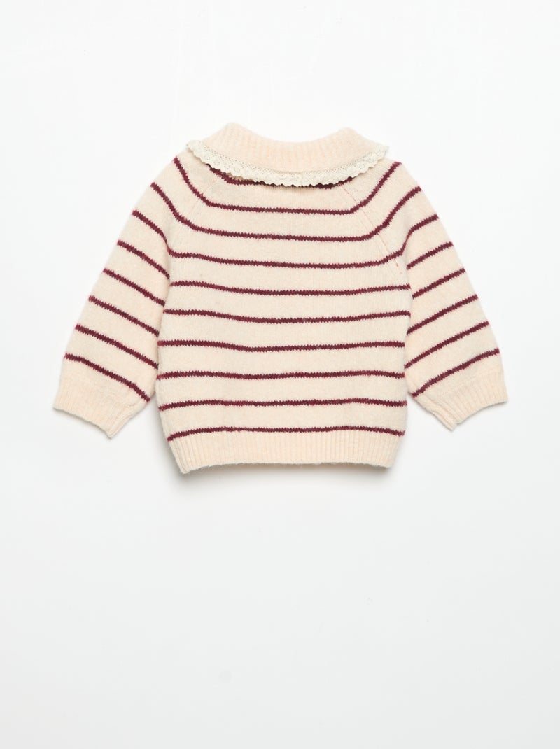 Camisola às riscas com gola fantasia Bege - Kiabi