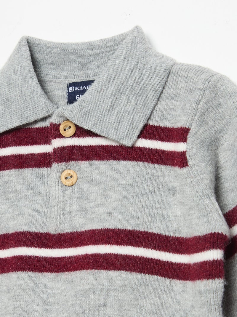 Camisola às riscas com gola polo Cinza - Kiabi