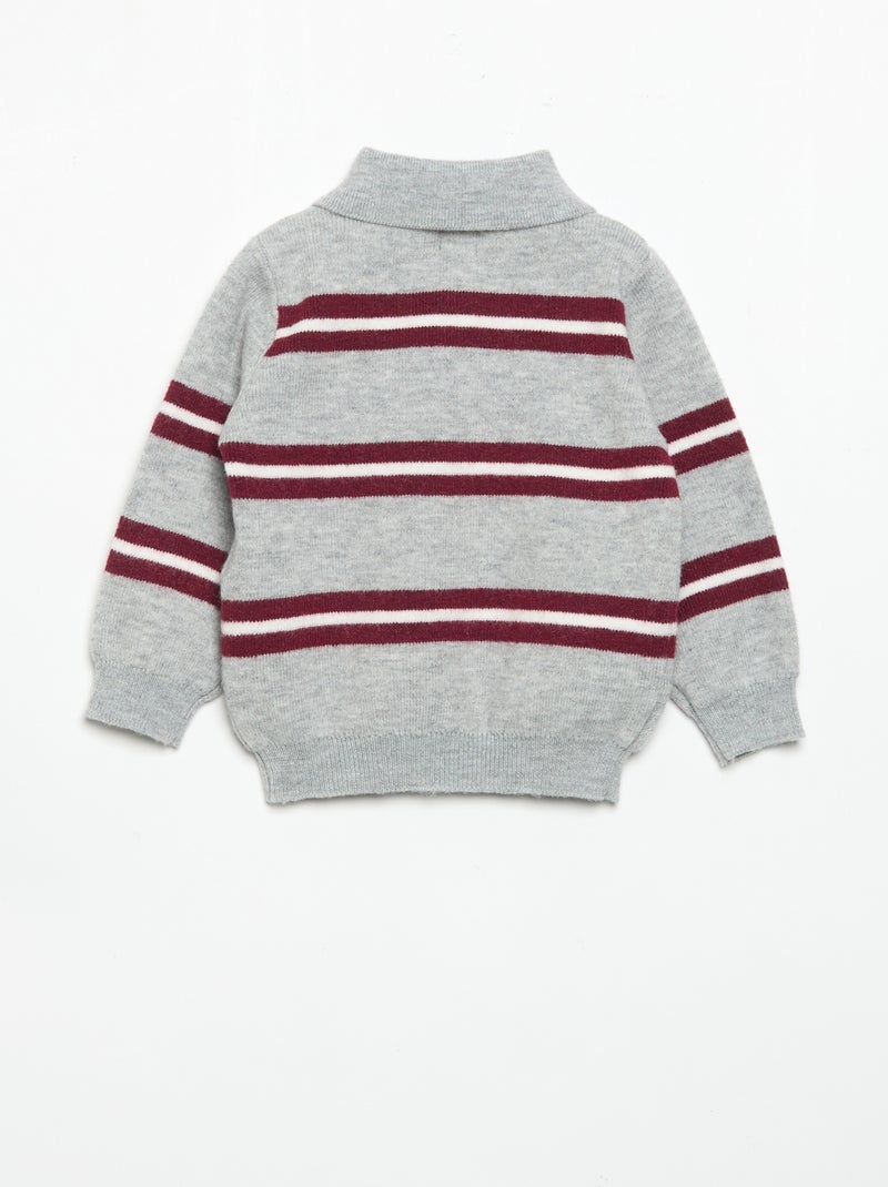 Camisola às riscas com gola polo Cinza - Kiabi
