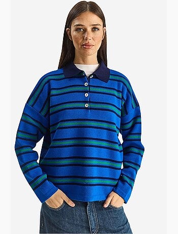 Camisola às riscas com gola polo e botões lucci