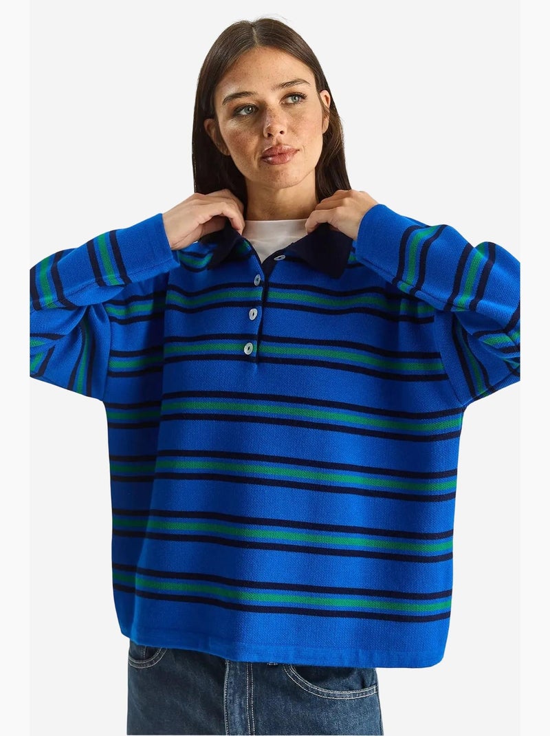 Camisola às riscas com gola polo e botões lucci Azul-elétrico - Kiabi