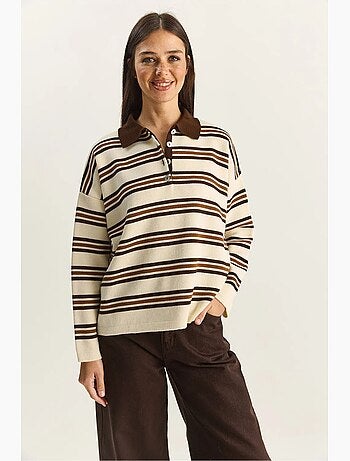 Camisola às riscas com gola polo e botões lucci