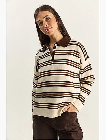 Camisola às riscas com gola polo e botões lucci