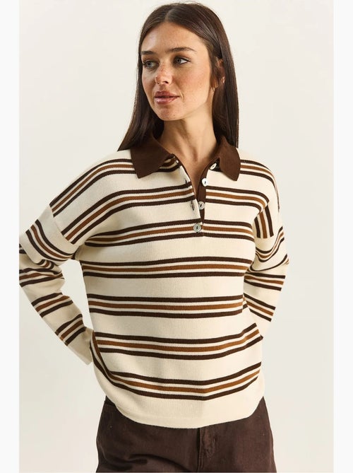 Camisola às riscas com gola polo e botões lucci - Kiabi Camisola às riscas com gola polo e botões lucci - Kiabi
