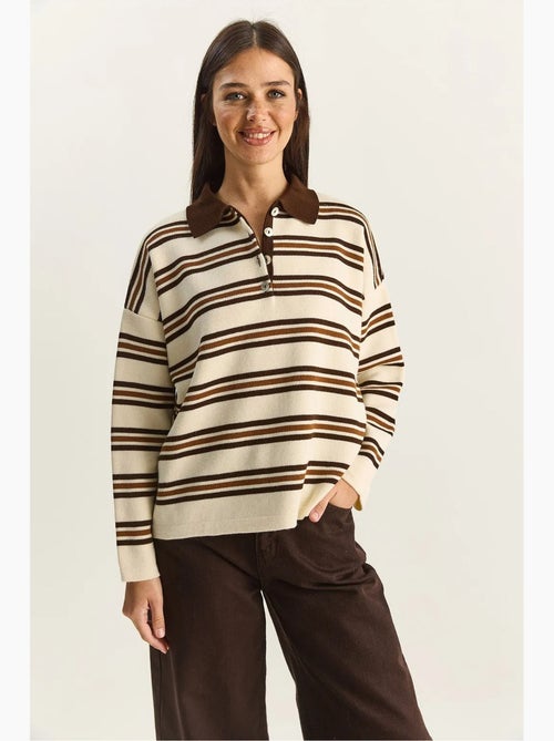 Camisola às riscas com gola polo e botões lucci - Kiabi Camisola às riscas com gola polo e botões lucci - Kiabi