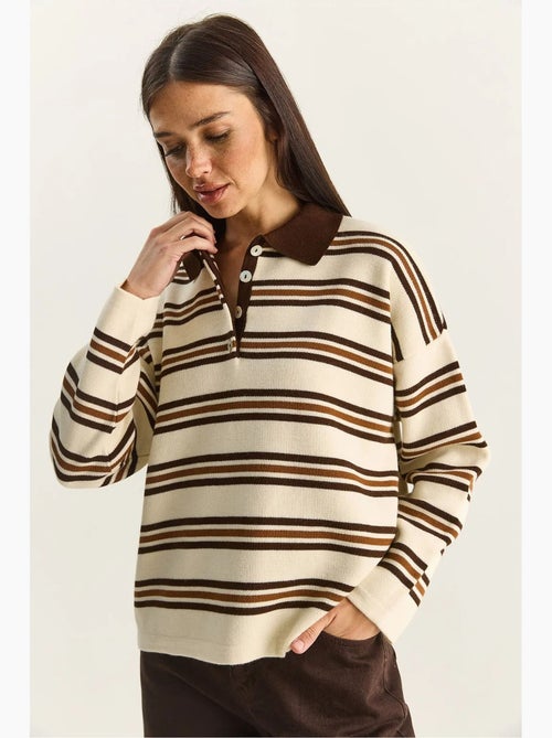 Camisola às riscas com gola polo e botões lucci - Kiabi Camisola às riscas com gola polo e botões lucci - Kiabi