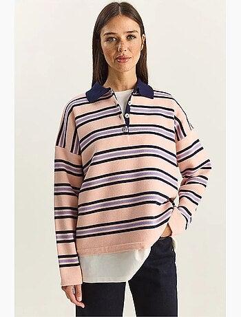 Camisola às riscas com gola polo e botões lucci