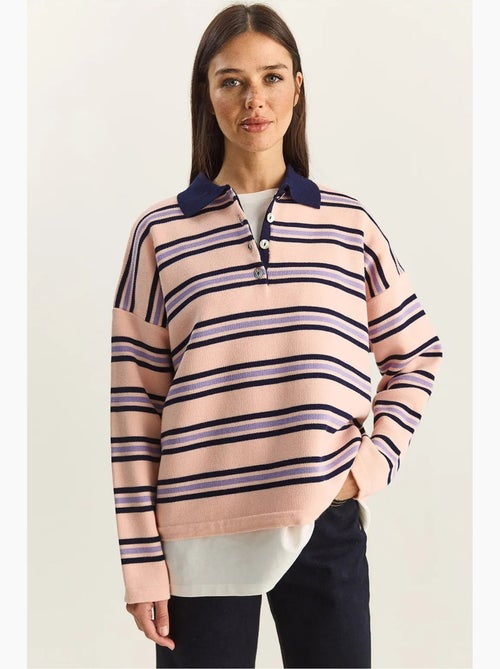 Camisola às riscas com gola polo e botões lucci - Kiabi Camisola às riscas com gola polo e botões lucci - Kiabi