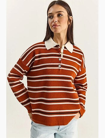 Camisola às riscas com gola polo e botões lucci