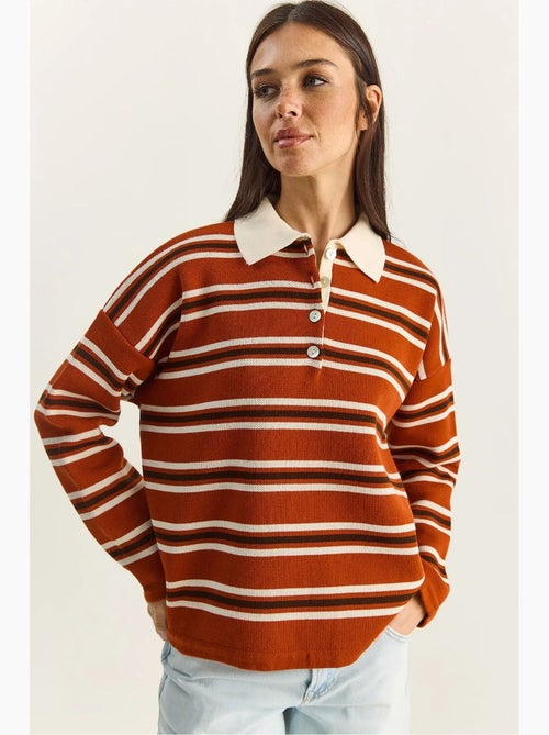 Camisola às riscas com gola polo e botões lucci - Kiabi Camisola às riscas com gola polo e botões lucci - Kiabi