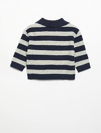 Camisola às riscas com gola polo não abotoada