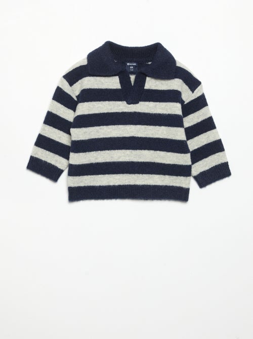 Camisola às riscas com gola polo não abotoada - Kiabi