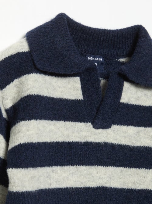 Camisola às riscas com gola polo não abotoada - Kiabi