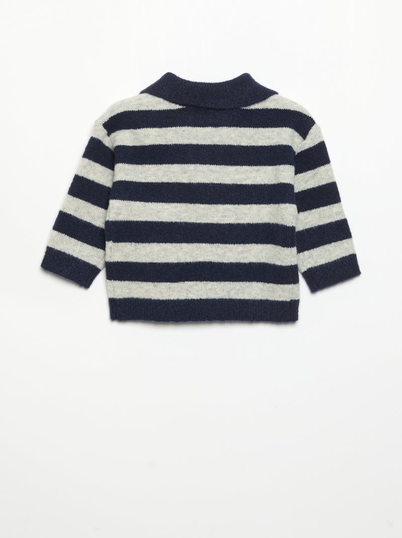 Camisola às riscas com gola polo não abotoada Azul - Kiabi
