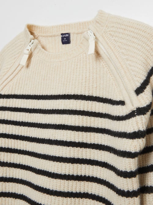 Camisola às riscas com gola redonda - coleção fácil de vestir - Kiabi