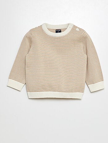 Camisola às riscas com gola redonda