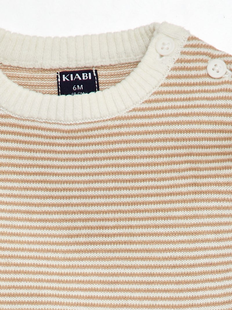 Camisola às riscas com gola redonda BEGE - Kiabi