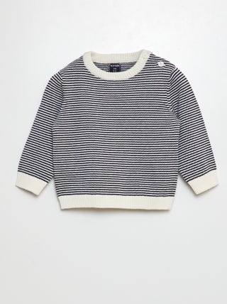 Camisola às riscas com gola redonda