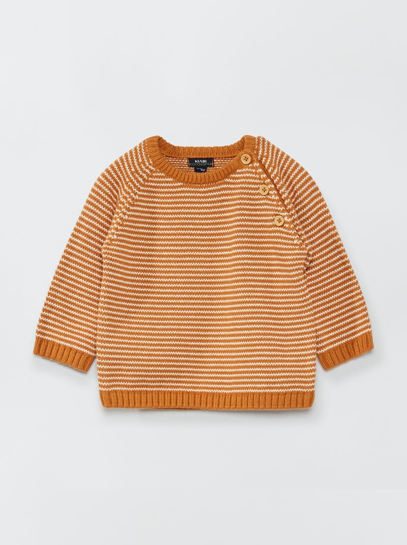 Camisola às riscas com gola redonda CASTANHO - Kiabi