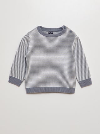 Camisola às riscas com gola redonda