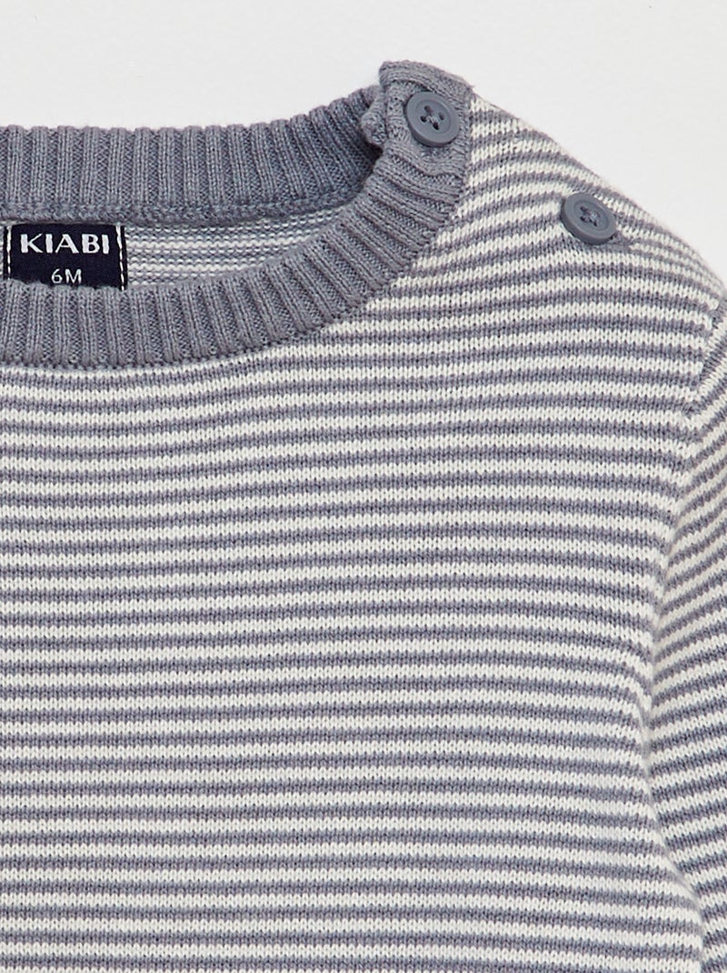 Camisola às riscas com gola redonda CINZA - Kiabi