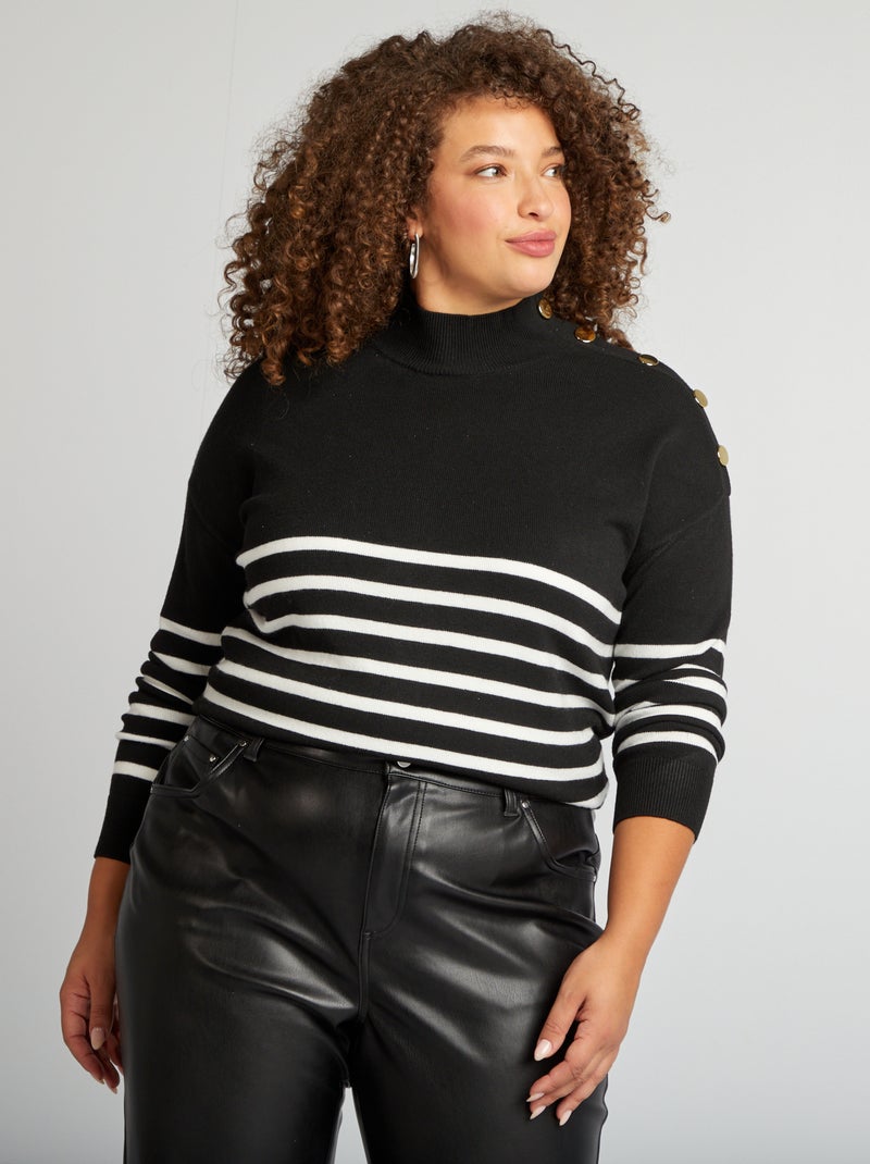 Camisola às riscas com gola subida PRETO - Kiabi