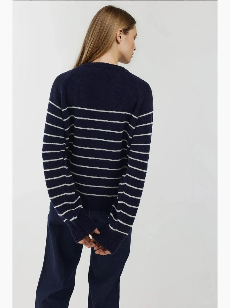 Camisola às riscas de corte largo com detalhes de botões hiccup Azul-marinho - Kiabi