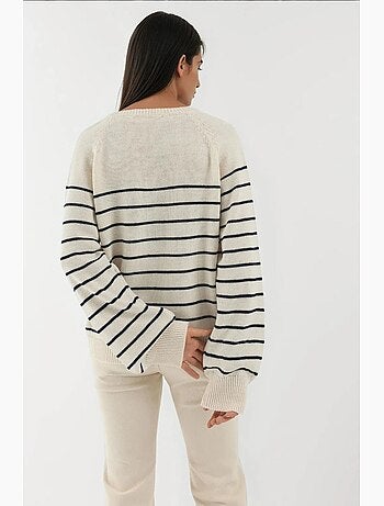 Camisola às riscas de corte largo com detalhes de botões hiccup