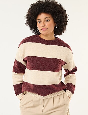 Camisola às riscas de gola redonda em material suave