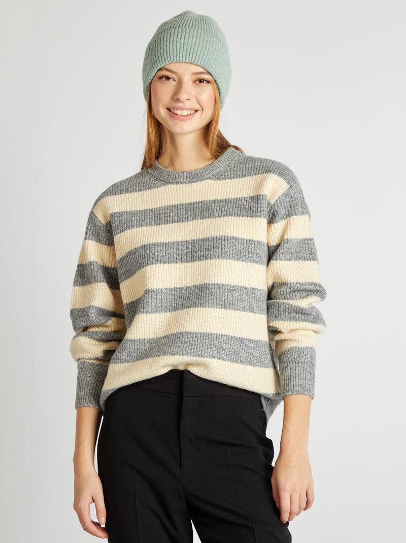 Camisola às riscas de lã misturada CINZA - Kiabi
