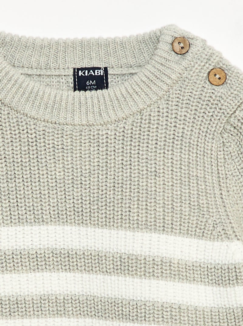 Camisola às riscas em algodão Cinza - Kiabi