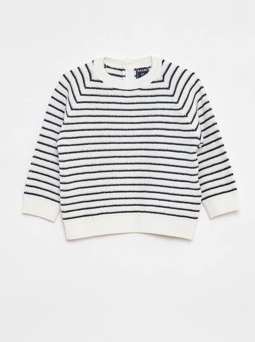Camisola às riscas que abre com botões atrás - Kiabi