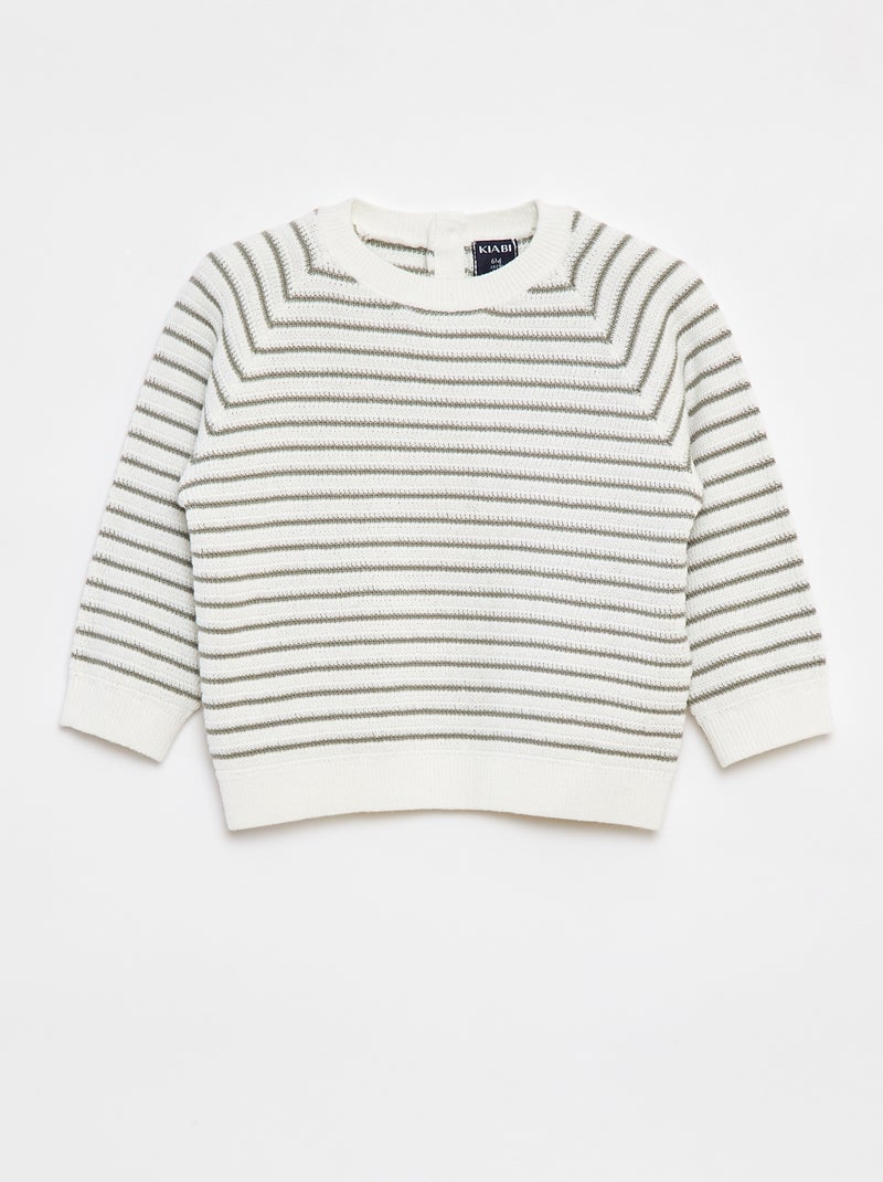 Camisola às riscas que abre com botões atrás Branco - Kiabi