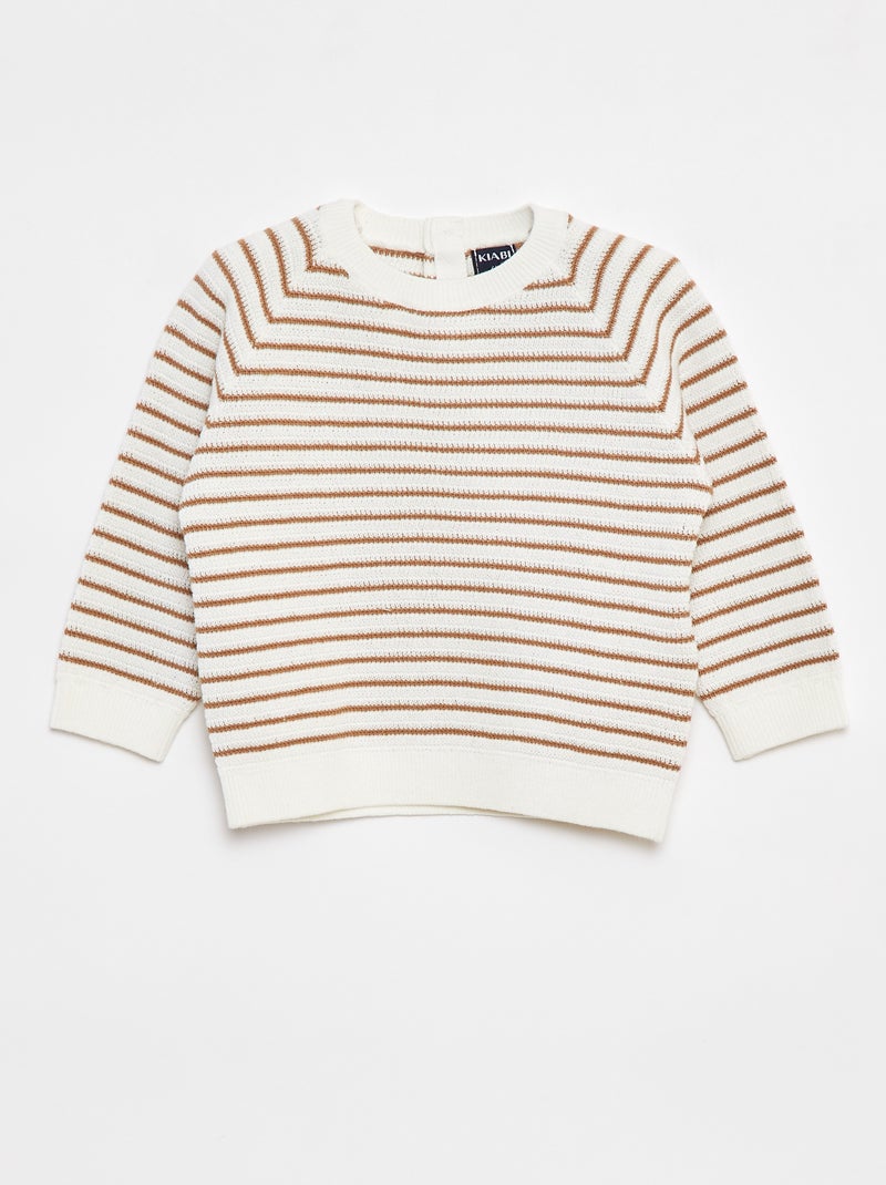 Camisola às riscas que abre com botões atrás Branco - Kiabi