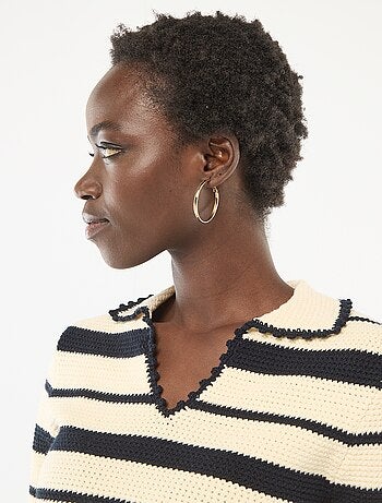 Camisola às riscas sem mangas com gola polo