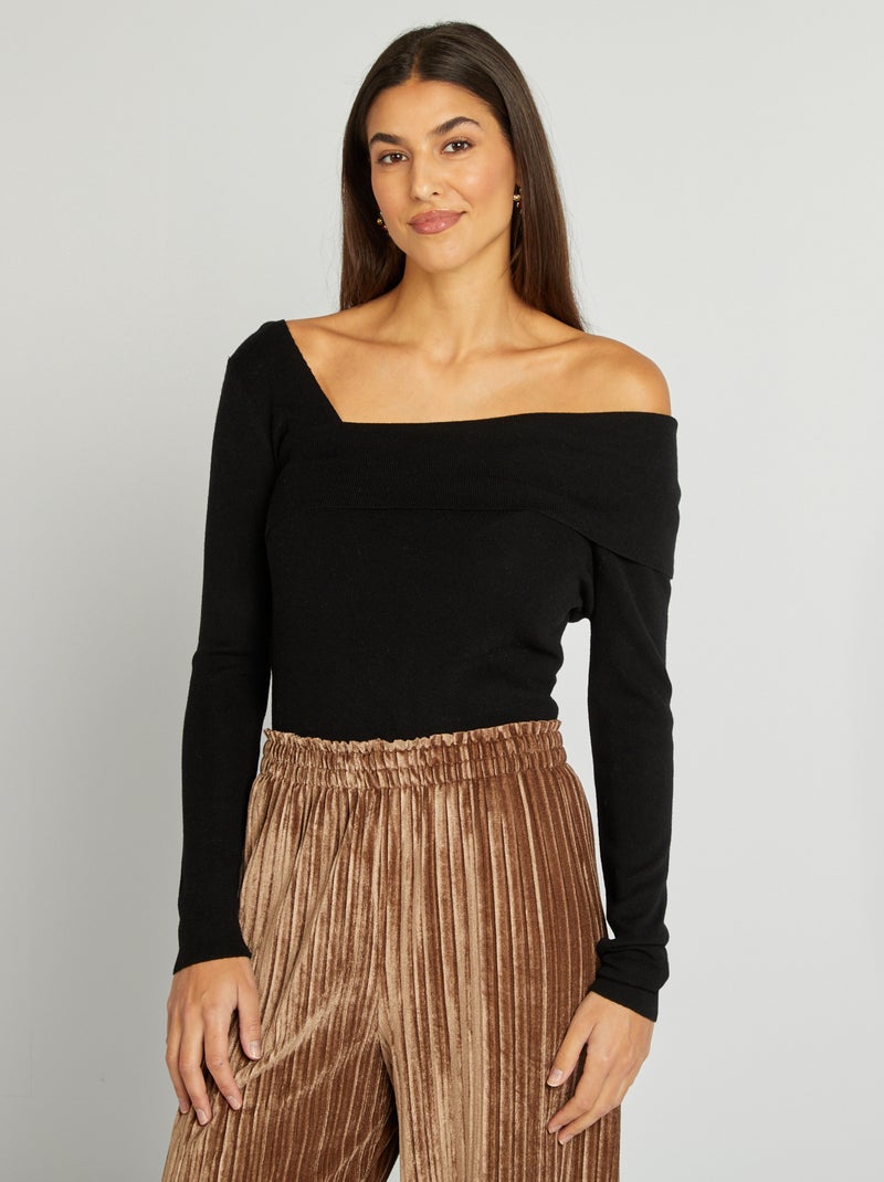Camisola assimétrica em lã misturada Preto - Kiabi
