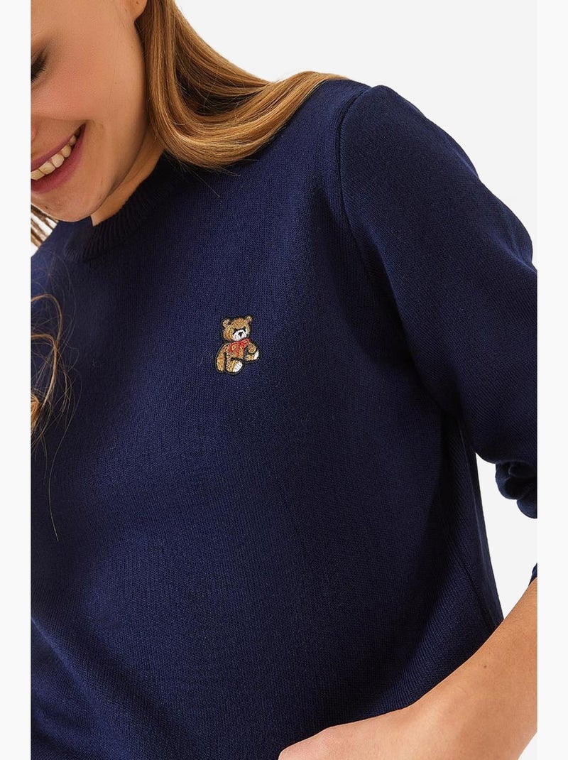 Camisola básica bordada teddy lucci Azul-marinho - Kiabi