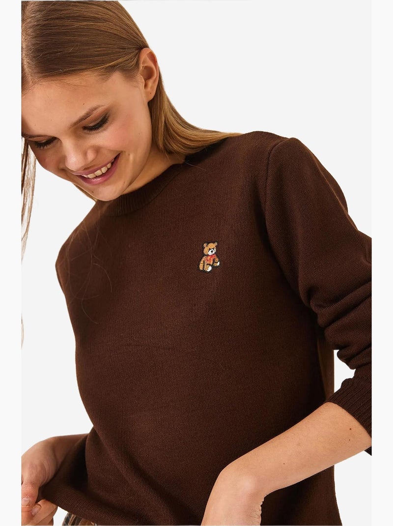 Camisola básica bordada teddy lucci Castanho-escuro - Kiabi