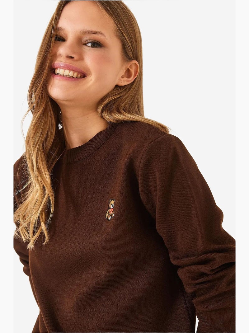 Camisola básica bordada teddy lucci Castanho-escuro - Kiabi