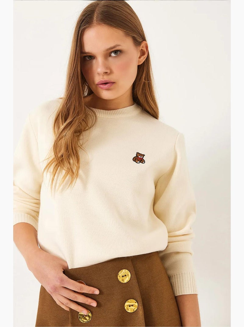 Camisola básica bordada teddy lucci Creme - Kiabi