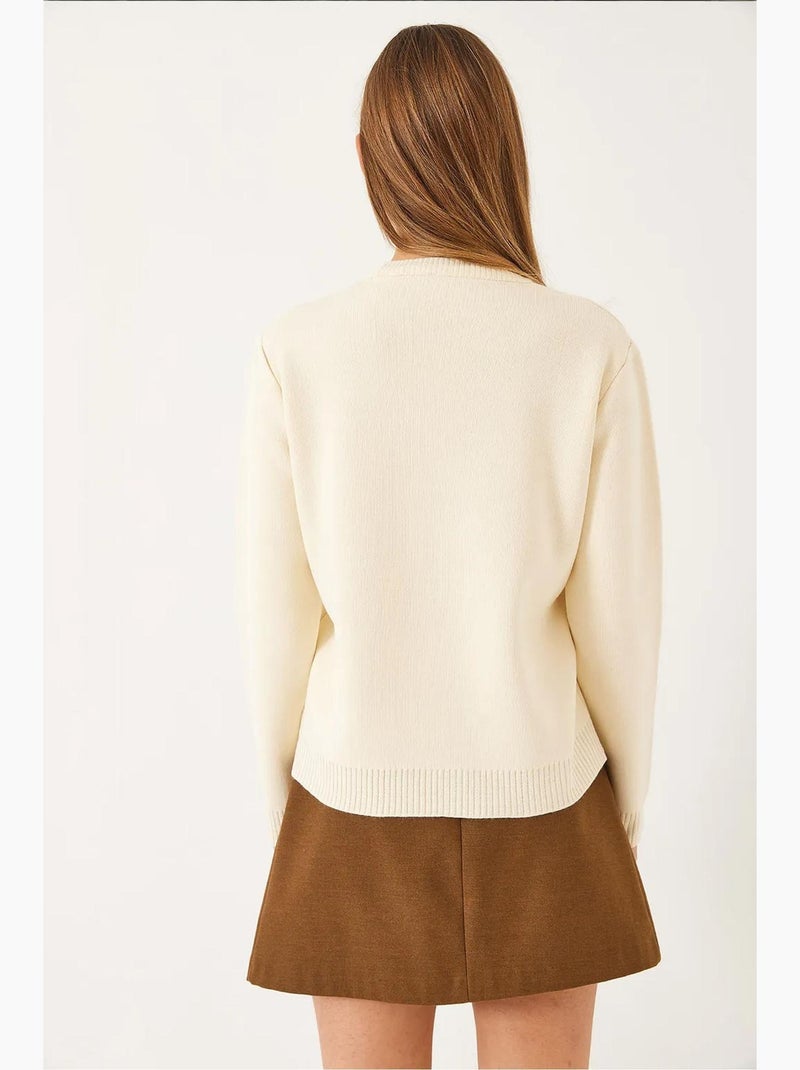 Camisola básica bordada teddy lucci Creme - Kiabi