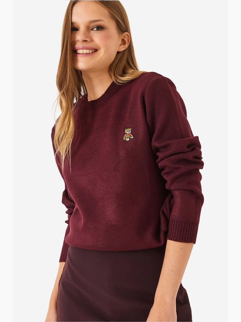 Camisola básica bordada teddy lucci Vermelho bordô - Kiabi